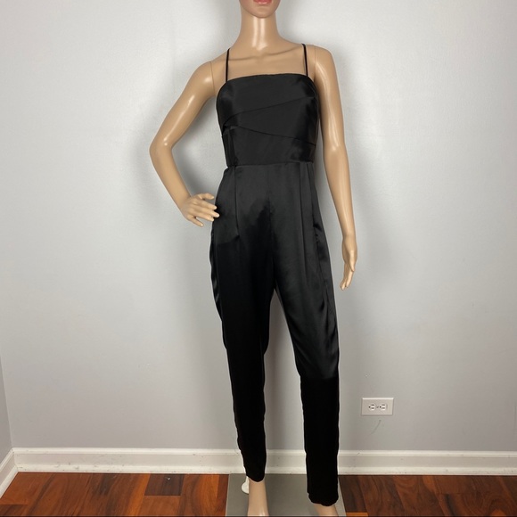 NEW MICHELLE MASON BLACK BANDED SILK JUMPSUIT - Picture 2 of 10